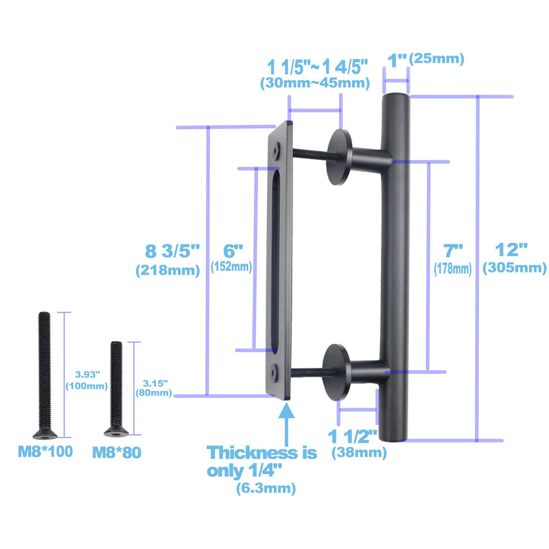 Heavy Duty Barn Door Handle Set, Large Rustic, for Gates Garages Sheds Furniture (Aluminum 12" Handle) Aluminum 12" Handle
