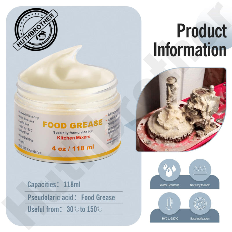 4 Oz Food Grade Grease for kitchen Aid Stand Mixer - by Huthbrother, Universally for kitchen Stand Mixer, Mixer Gear Attachments, Include Gasket 9709511 4162324 With Spatula, NSF-H1 Accredited.