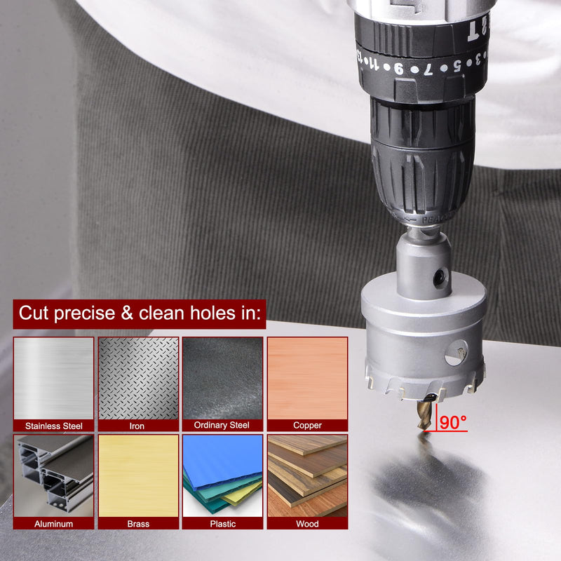 HARFINGTON 3pcs Carbide Hole Saw Kit 7/8" 1-1/8" 1-3/8" TCT (Tungsten Carbide Tipped) Hole Saw Cutter Set with 2pcs Extra Titanium Plated Drill Bits for Stainless Steel Hard Metal Plastic