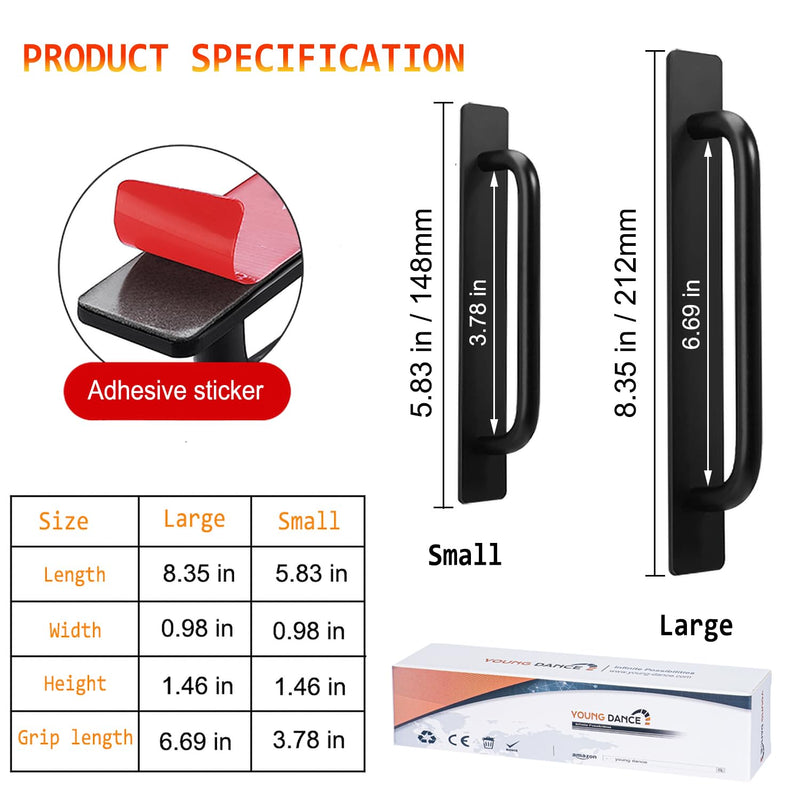 Self-Stick Instant Cabinet Drawer Handles Pulls - 2pcs Aluminum Alloy Push Pull Handles Helper with Adhesive Door Handle for Kitchen, Window Sliding Closet (5.83", Black) Small (5.83")