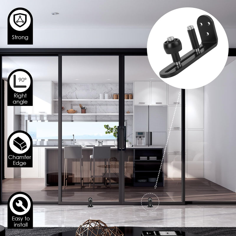 6 Pack Sliding Barn Door Floor Guide, Heavy Duty Carbon Steel Adjustable Roller Bottom Guide for Double Barn Doors, Easy Install Hardware Kit with Screws for Barn Door Bathroom Kitchen Closet Bedroom 6pcs