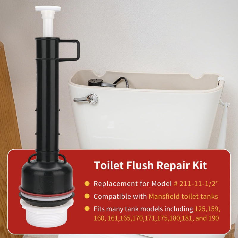 Toilet Flush Valve Replacement for Model # 211-11-1/2", Compatible with Mansfield 211,160 Series Toilet Tank for All Trip Levers, Comes with Toilet Tank to Bowl Gaskets with Brass Hardware Kits