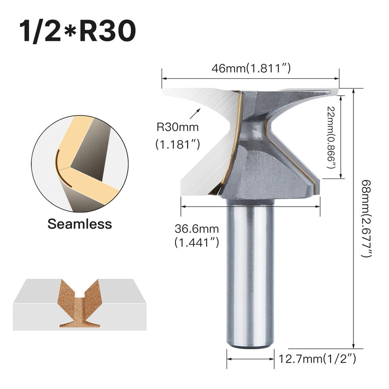 HUHAO 1/2" Shank R30 Arc Bending Router Bits,Woodworking Arc Bending Integrated Forming Knife Router Bit, Seamless Woodworking Router Bit with Integrated Knife R30 Seamless