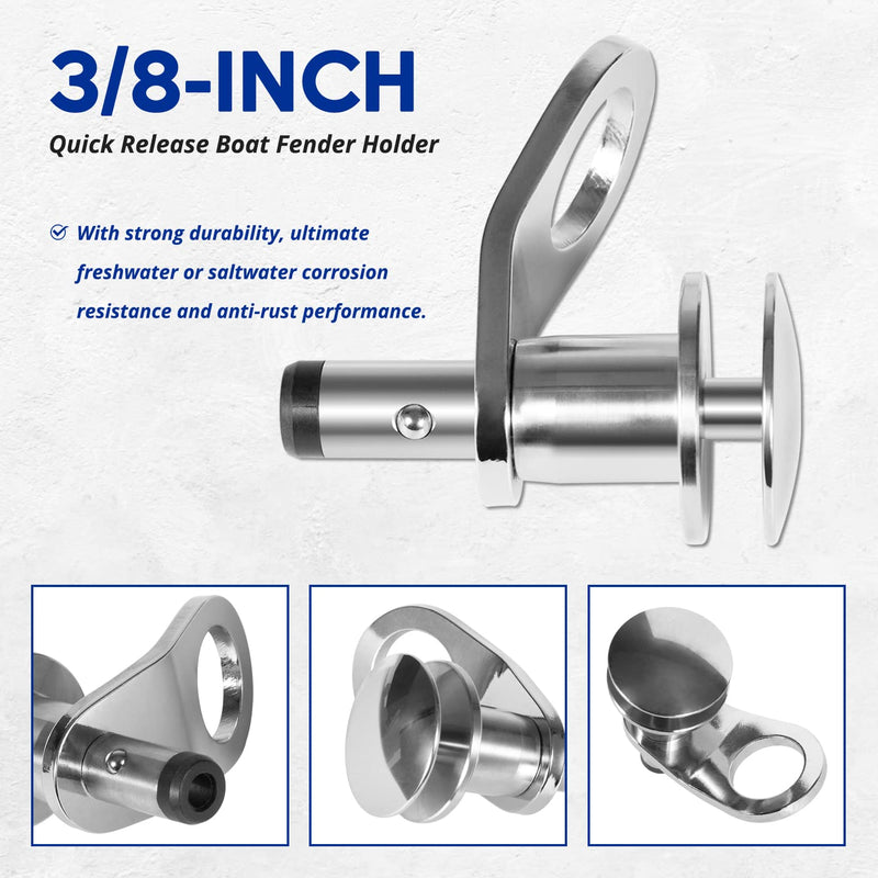 3/8" Quick Release Boat Fender Holder or Receiver - Marine Stainless Steel Boat Fender Holder Mount Cleat Hook or Receiver Set 3/8-inch Holder
