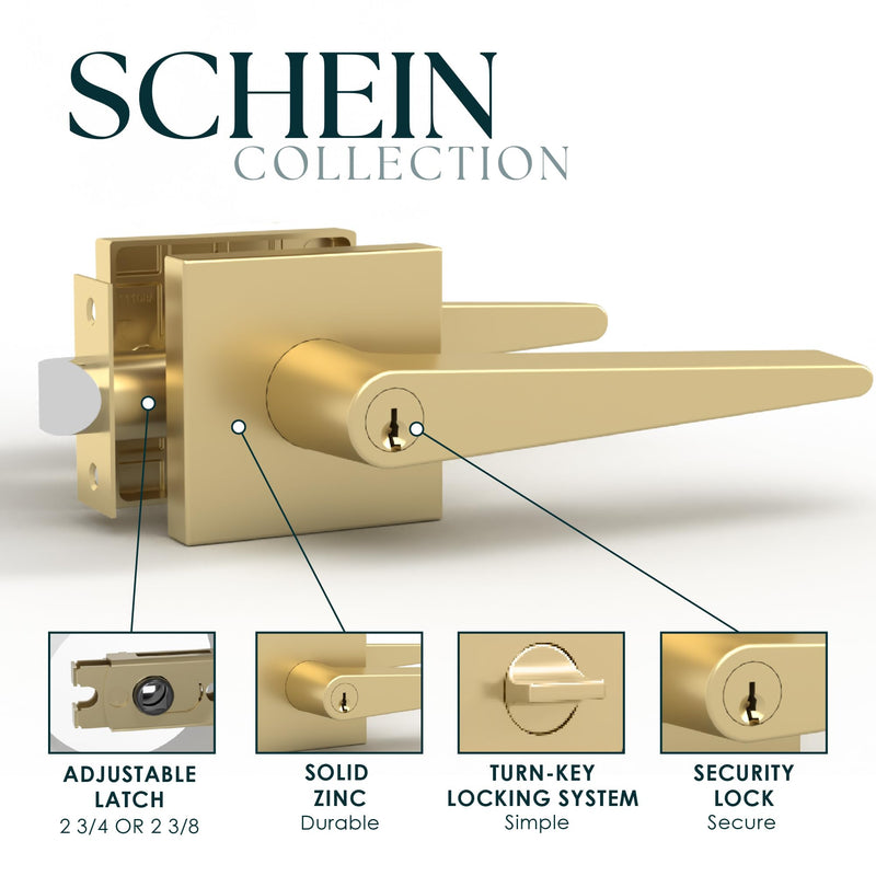 Mega Handles Schein Entry Door Handle - 1 Pack Reversible Gold Door Handle, Keyed Entry Heavy Duty Door Handles with Lock for Entrance & Bedroom, Fits All Standard Doors - Satin Brass