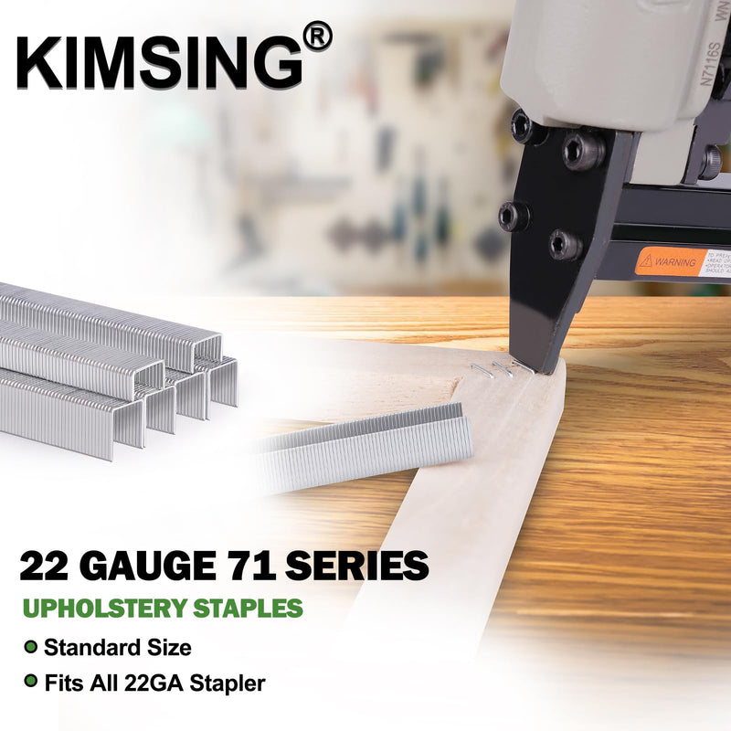 Kimsing 22 Gauge 71 Series Galvanized Upholstery Staples, 3/8-Inch Crown 1/4-Inch Leg Length, Fine Wire Staples, Fasteners for Stapler, Staple Gun (10,000 PCS/Box)