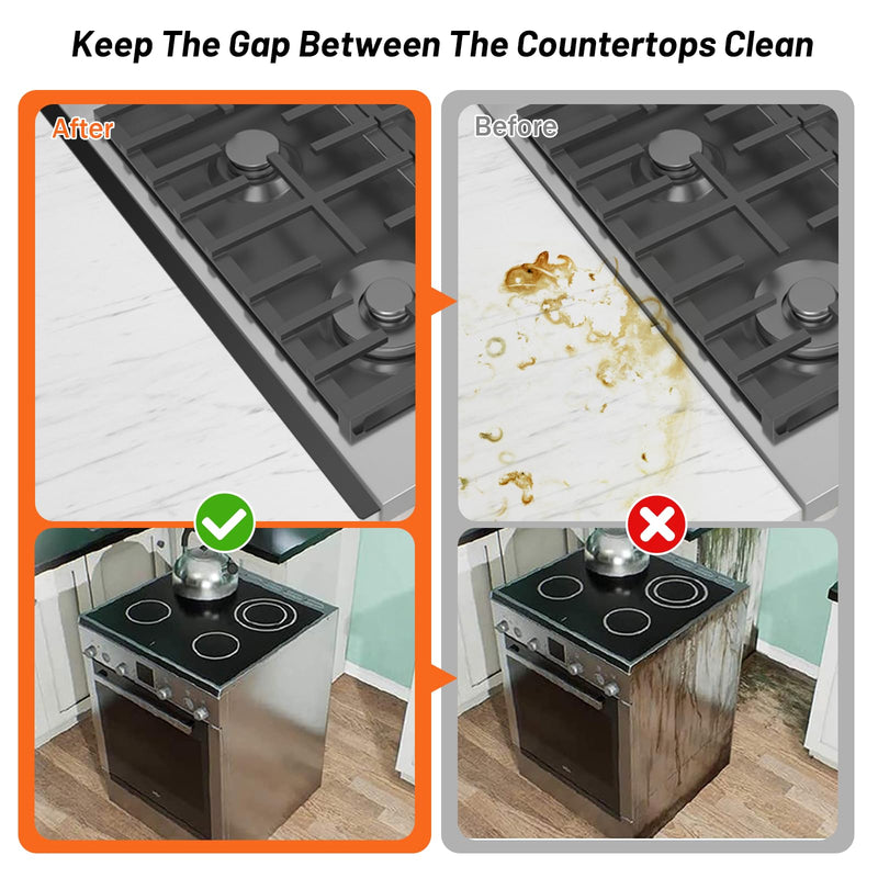 Stainless Steel Stove Gap Covers (2PCS),Stove Gap Filler,Range Trim Kit,Stove Guard for Kitchen Oven Gap Between Stovetop and Counter,Easy Clean Heat Resistant,Adjustable Length 13.8'' to 27.5'',Black Black