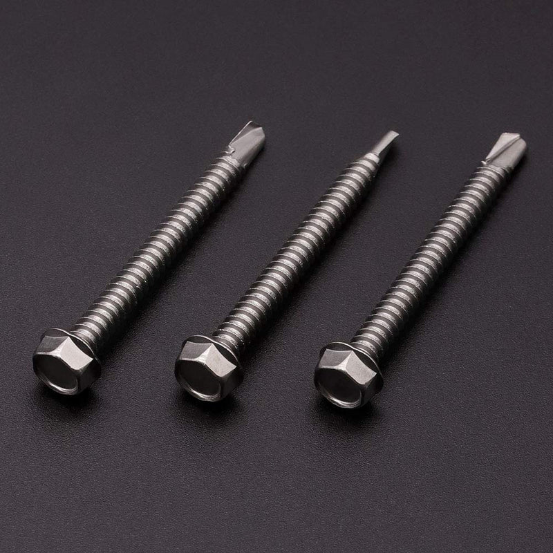 #10 x 2-1/2" (50 Pack) Hex Washer Head Self Drilling Screws (1/2" to 2-1/2" Available), Hex Drive, Flange Hex Self Tapping Screws, 410 Stainless Steel Sheet Metal Screws, No Pre-drilled Needs #10 x 2-1/2" 50