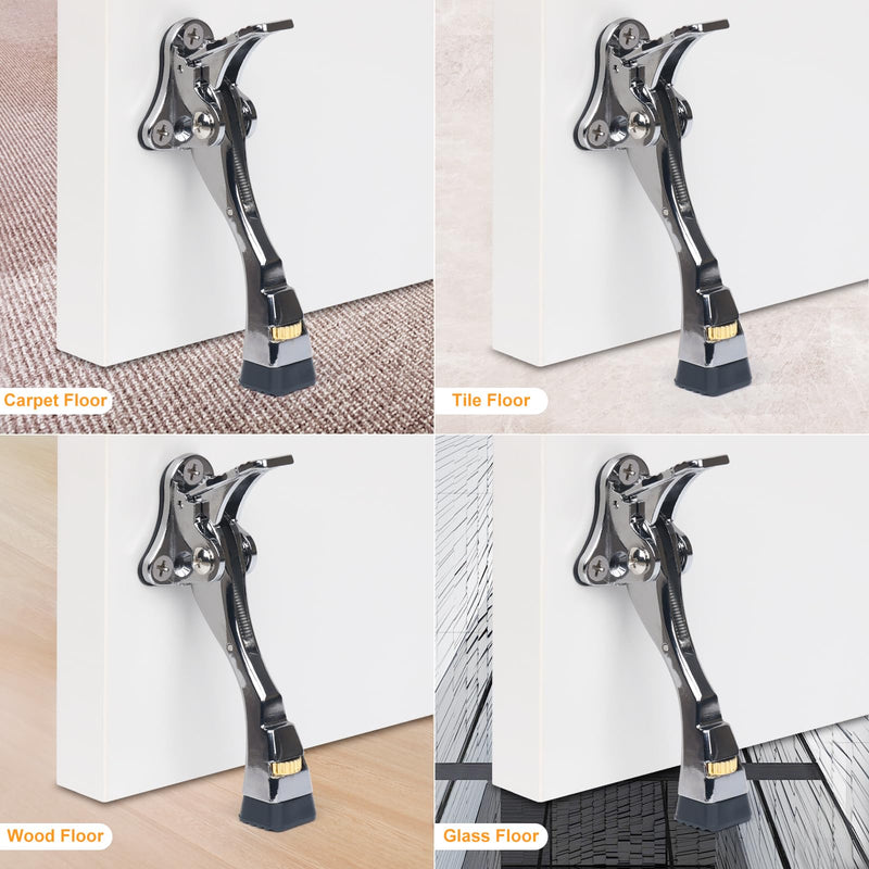 Kick Down Door Stoppers for Bottom of Door, Heavy Duty Kickdown Door Stop, Adjustable Door Stoppers (Sliver, 4 Inch x 1 Pack) Silver 4 inch x 1pack