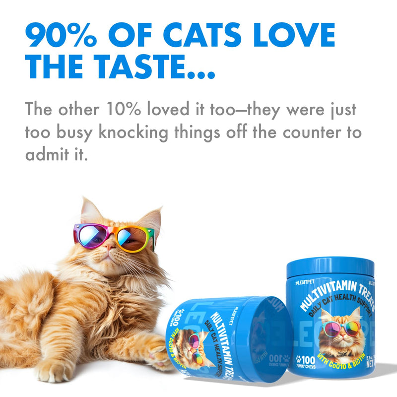 Multivitamin Cat Treats Vitamins for Indoor Cats Skin & Coat Digestion Immunity Mobility Heart & Brain Support Supplements for Overall Cat Health with Vitamins A B C D E and Biotin 100 Yummy Chews Multivimin 100