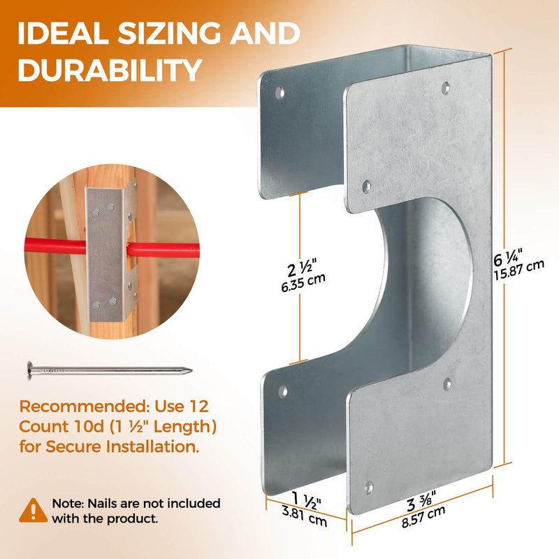 Stud Shoes for 2x Studs, 16-Gauge Galvanized Stud Shoes, 6.25" Height, 1.5" Width, Fits Up to 2 3/8" OD Pipes – Thicker, Higher, IBC/IRC Code Compliant, Extra Durable (1.5" x 6.25" - 2 PCS)