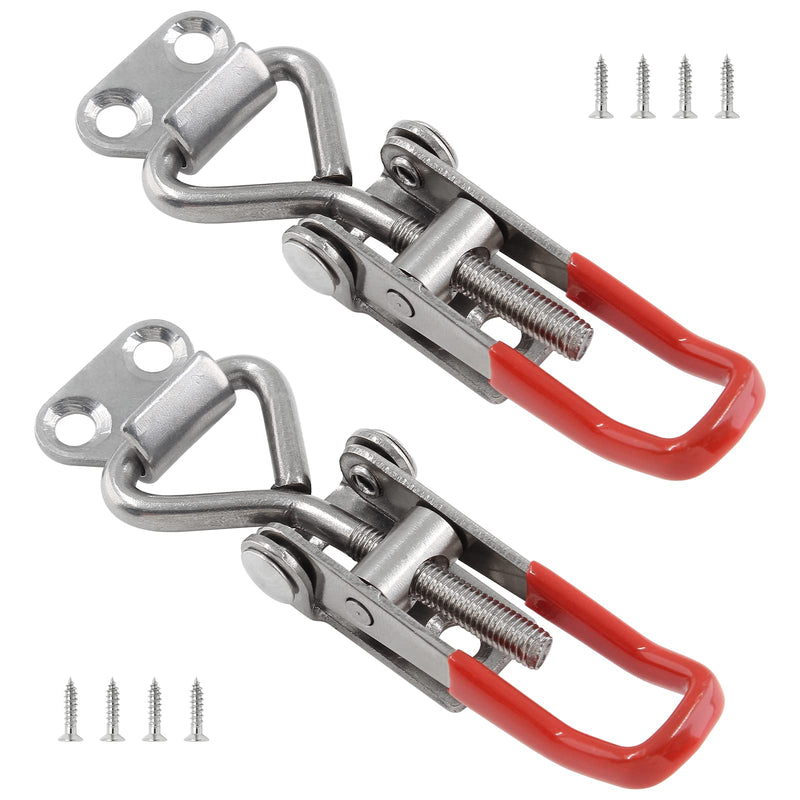 2Pcs Adjustable Toggle Latch Clamp 4001 Style, 304 Stainless Steel Quick Release Hasp Clamp Heavy Duty 390Lbs Holding Capacity Pull Toggle Clamp for Smoker Lid Jig, Box Case (8Pcs Screws)