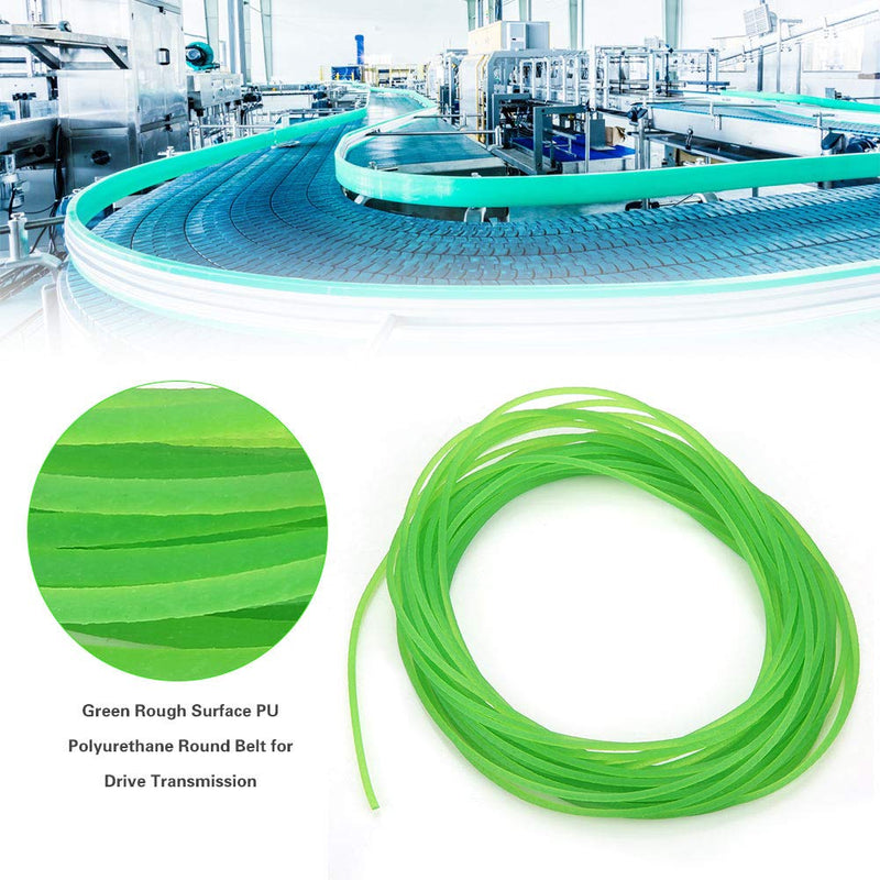 High-Performance Polyurethane Belt Green Rough PU Polyurethane Round Belt for Drive (2mm×10m)