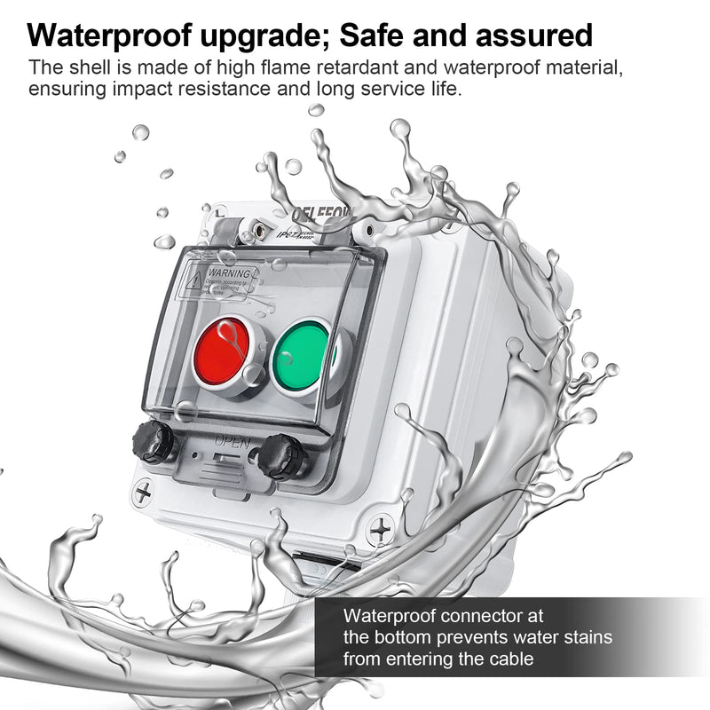 IP67 Button Switch Outdoor Waterproof Box 2 Green and Red Push Button Emergency Button with Protective Cover Anti-misoperation Switch(AC/DC 6A-110V/3A-240V/2.5A-380V) Red Green Self-locking - 2 Buttons