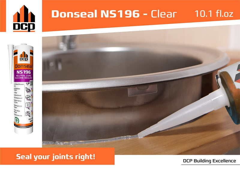 DCP Donseal NS196 Silicone Caulk Sealant 1 Pack – 100% Silicone Tube for Bathroom, Kitchen, Outdoor, Bathtub and Window Seal, 10.1 fl oz – Clear 1-pack