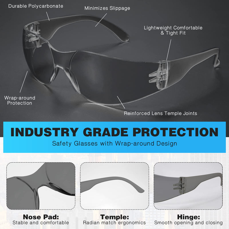 WFEANG Safety Glasses - Safety Sunglasses for Men & Women with ANSI Z87.1, Scratch & Impact Resistant Protective Eyewear for Work, Construction, Lab, Shooting (30-Pack Smoke) 30grey 1
