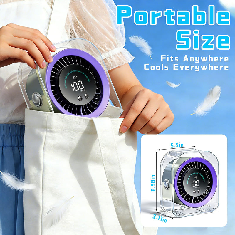 FOWSEEK Portable Small Desk Fan, 100 Speeds, 360° Adjustable, LED Display Grey