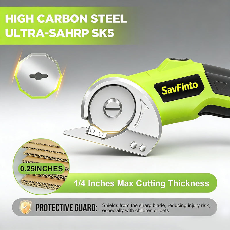 Electric Scissors with LED Light - Brushless Motor, Tungsten Steel Blade for Cloth, Cardboard, Leather, Carpet Cutting