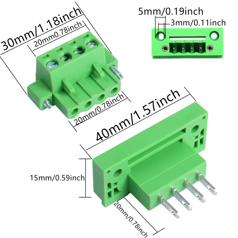 GINTOOYUN 2 Sets 4 Pin 5.08 mm Terminal, 4-Pin Pluggable Screw Terminal Block Connectors, 4P Through-wall Terminal Connectors 2EDGWB+2EDGKM with Screw Lock Plate Fixed