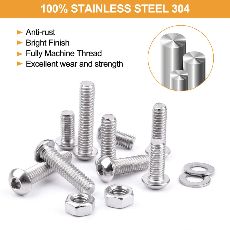 M8-1.25 x 16/20/25/30/40mm Button Head Socket Cap Screws VIGRUE 135PCS M8 Allen Hex Drive Screws Nuts Washers Assortment Kit 18-8 Stainless Steel 304, Bright Finish, Fully Threaded M8-1.25