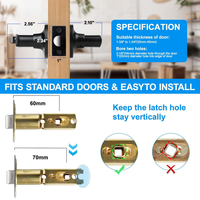 Privacy Door Levers, 3 Pack Matte Black Door Handles, Bed and Bath Door Locksets Heavy Duty Keyless Interior Handles, Reversible for Left Right Handed Doors