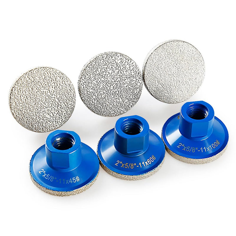 LOZLIN 3-Pack 2" Brazed Grinding Heads 5/8-11 Thread - Flat Abrasive Polishing Stones for Marble/Quartz/Granite/Cobblestone, High-Efficiency Surface Grinding Tools