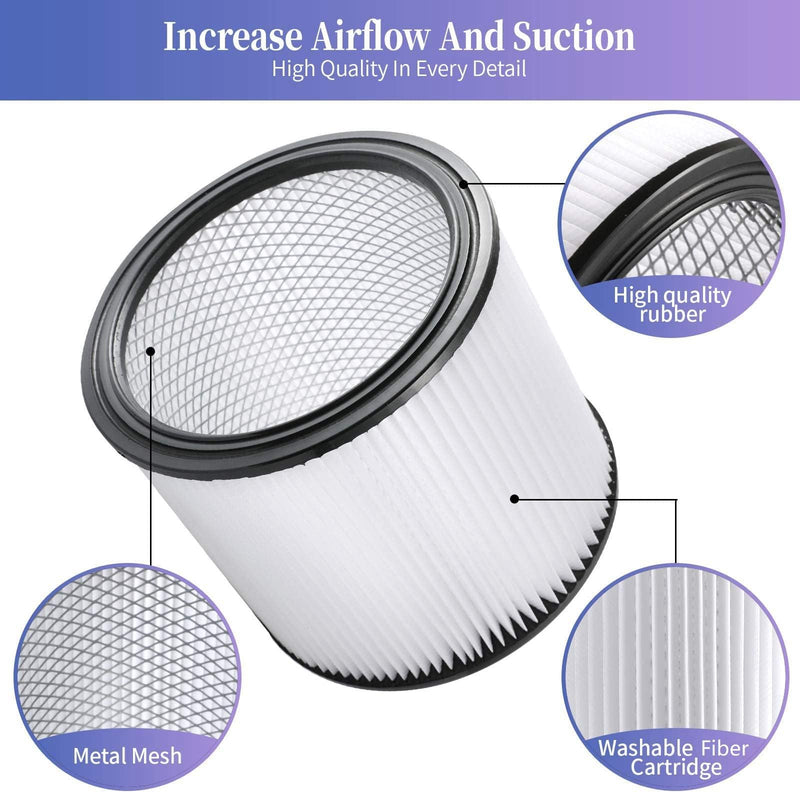 2 Pack Replacement Cartridge Filter Compatible with Shop-Vac Shop Vac 90304, 90350, 90333, 903-04-00, 9030400, Fits most 5 Gallon and Above Wet/Dry Vacuum Cleaners Synthetic