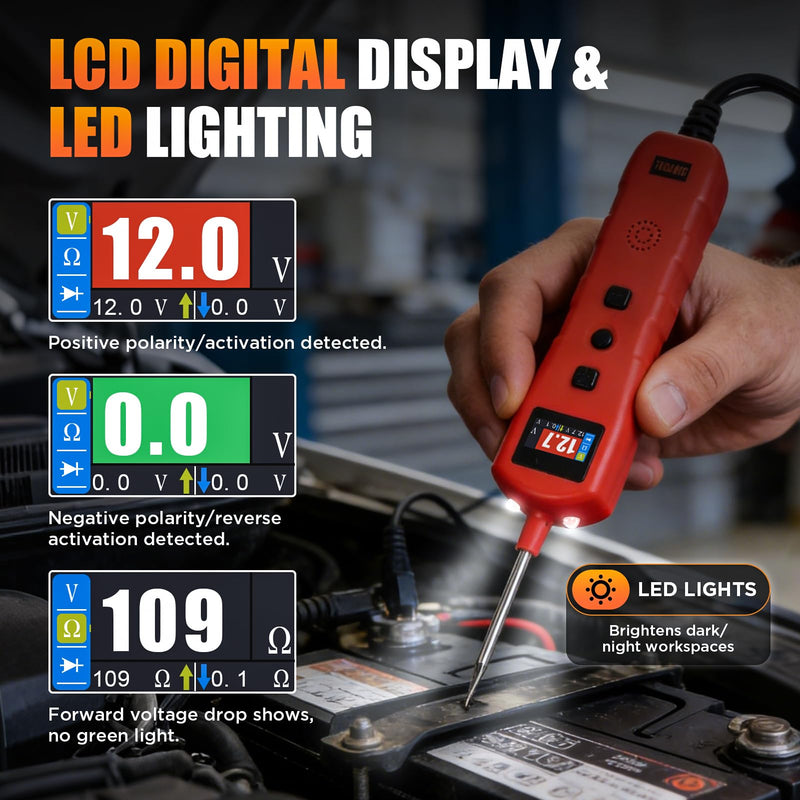 CMTOOL Power Circuit Probe Tester, 9-30V Test Light Automotive, Car Fuse Tester, Voltage Tester 0.3V-70V, Circuit Breaker Finder, Component Activation Tool