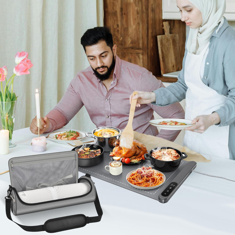 Food Warming Mat Bag, Universal Roll Up Hot Plates Heating Pad Storage Holder for KPPTYUM, for itrusou, for LNNIW, for Relixcozy& More Electric Warmer Tray, Ideal for Parties, Buffet, Travel-Case Only Grey