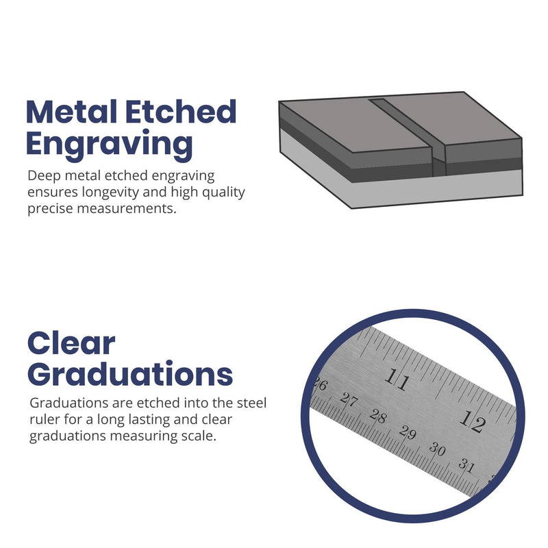 Pacific Arc Stainless Steel Ruler Inch and Metric, with 32nd and 64th Graduations, 12 Inches 12 In