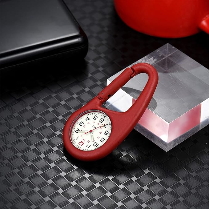 Lancardo Carabiner Watch Waterproof Carabiner Watch Pocket Watch Men Women Analog Luminous Key Chain Watch Clip Pocket Watch, red - NewNest Australia