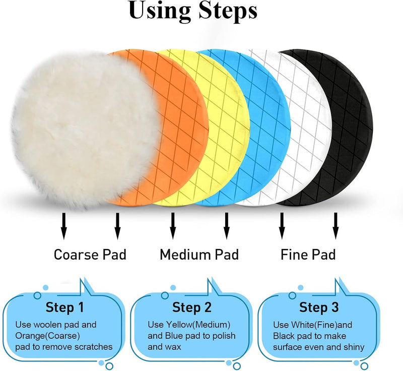 Autolock 6" Buffing Polishing Pads, 6Pcs 6.5inch 165mm Face for 6 Inch Backing Plate Compound Buffing Sponge and Woolen Pads Cutting Polishing Pad Kit for Car Buffer Polisher, Polishing and Waxing 6Inch 6Pcs