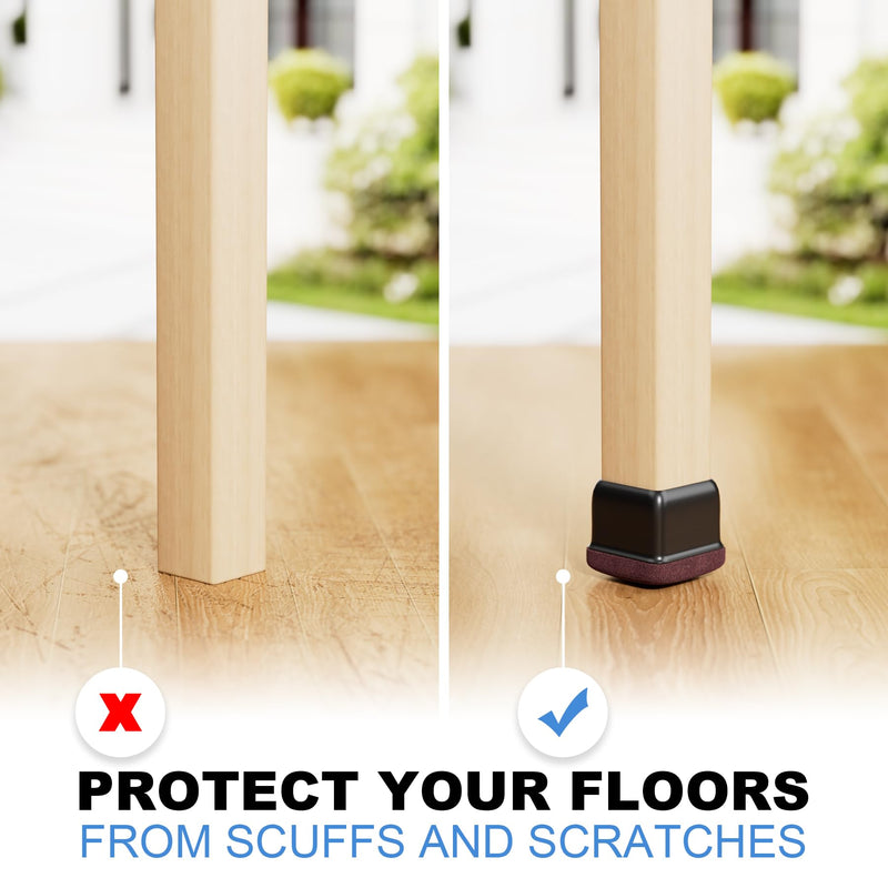 16 Pcs Chair Leg Floor Protectors for Hardwood Floors - Square Silicone Covers with Felt Pads, Protect Floors, Reduce Noise (Black, Fit: 1-1/16" to 1-7/16") Black TPE Fit: 1-1/16" to 1-7/16"