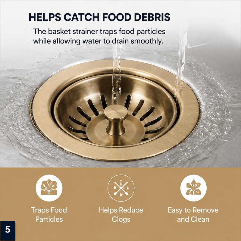 72010-CZ Champagne Bronze Sink Drain Flange and Strainer, Fit 3.5 inch Standard Kitchen Sink and 1.5 inch Pipe, Champagne Gold Brushed 304 Stainless Steel, Replace Delta Faucet Champagne Bronze