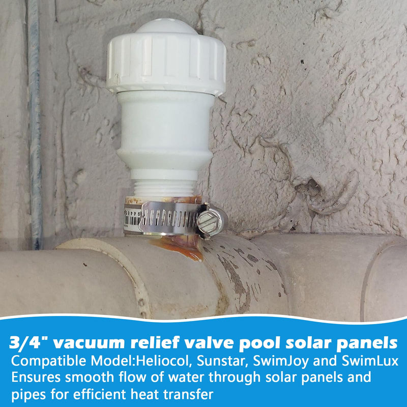 3/4" Vacuum Relief Valve Pool Solar Panels Compatible with Heliocol Sunstar SwimJoy & SwimLux Panels Heater Quick to Restore Pressure Balance-White