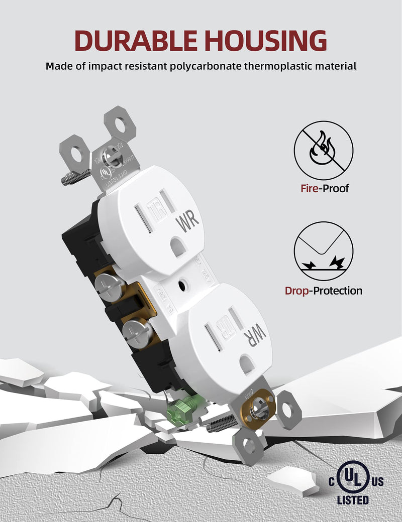 AIDA 15 Amps Outlets Duplex Electrical Receptacle Outlets,Weather Resistance & Tamper Resistant Electrical Receptacle, Wall Outlet,2 Pole,3-Wire, Self-Grounding, NEMA 5-15R,UL Listed 10 Pack, White Without Wall Plate