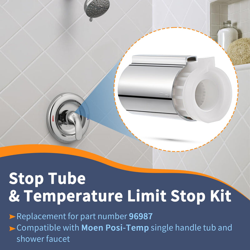 Enhon 2 Pack Stop Tube and Temperature Limit Stop Kit Replacement for 96987, Compatible with Moen Posi-Temp 1 Handle Tub/Shower Faucet Valve Cartridge, Small, Chrome