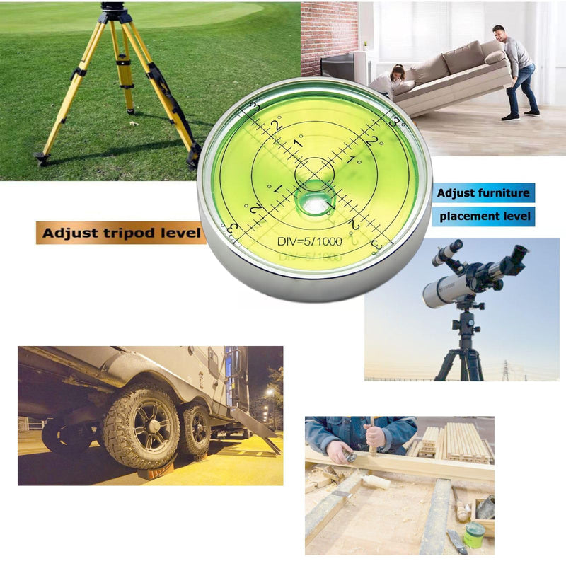 Circular Bubble Levels 2.4 Inch 60mm Accuracy 15'/2 Round High Precision Aluminium Bullseye RV leveling Bubble Levels For Motorhome, Camping, Trailer, Construction, CNC machine(Circular-6012silver) Circular6012Ag