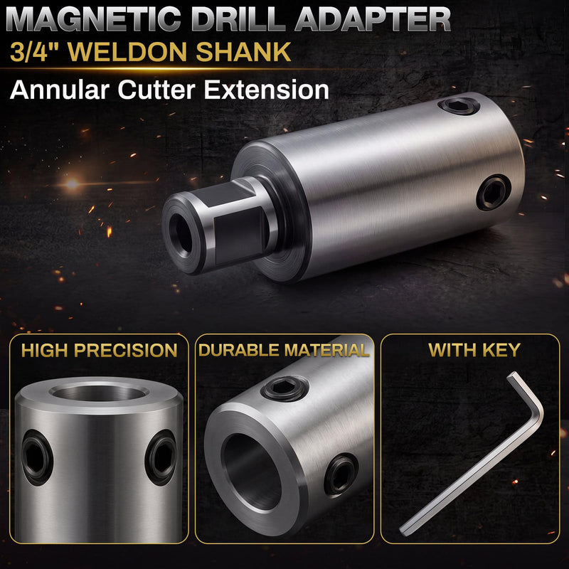 3‘'(75mm) Annular Cutter Extension for 3/4" Weldon Shank Adapter for Magnetic Drill & Drill Press, Heavy Duty Steel Deep Hole Drilling Tool, with Hex Wrench 3‘’/75mm