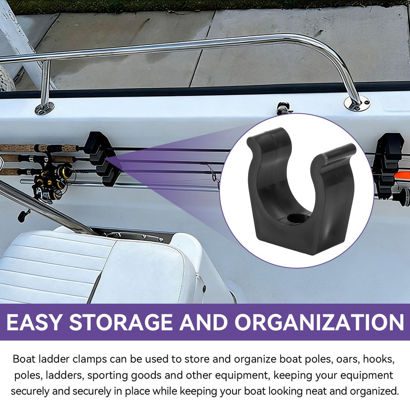 Boat Ladder Pole Clips, 1 1/4" Black Boat Ladder Clamp Holder Bracket | Nylon Marine Ladder Pole Storage Clips | Versatile Hook Holder Clips Mounting Hardware Fit Boats, Yachts, Rvs, Marine Use, 4pcs