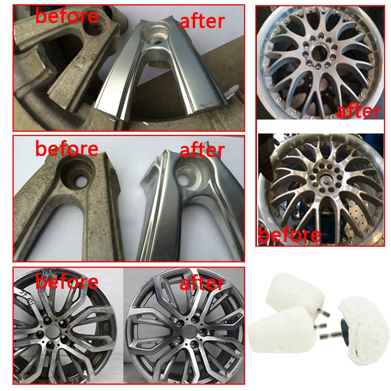 Aluminum Polishing Wheel for Drill Chrome Rim Manifold Polishing Kit 3" x 1/4" Hex Shank Cone/Mushroom/Column - 3pcs (3)