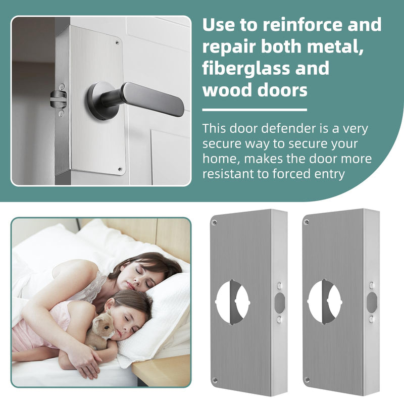 Door Lock Reinforcement Plate U 9585 Stainless Steel for 1-3/8 in Thick Doors, Use to Reinforce and Repair Both Metal, Fiberglass & Wood Doors - 2 Pack