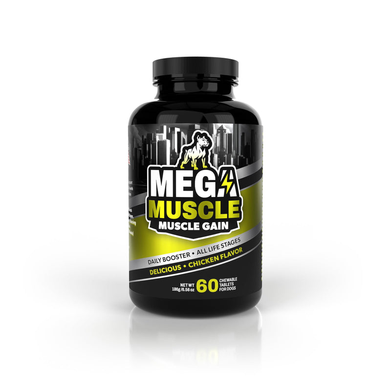 Mega Muscle - 60 Tablets Muscle Gain | Daily Booster Chewable Tablets Multivitamin for Dogs in All Life Stages | High Protein, Weight Gain Puppy & Adult Dog Supplement | Chicken Flavor