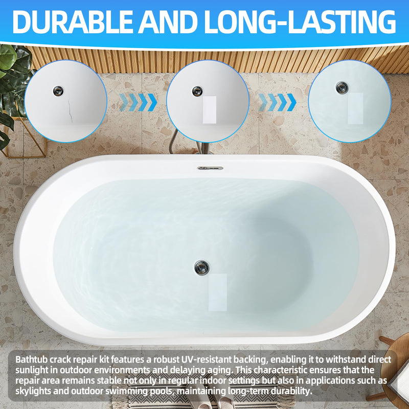 20 Pcs Bathtub Crack Repair Kit, Waterproof Bathtub Hole Repair Kit, Self Adhesive White Tape for Cracked Pool Liner Roof Skylight and Vinyl Skirting