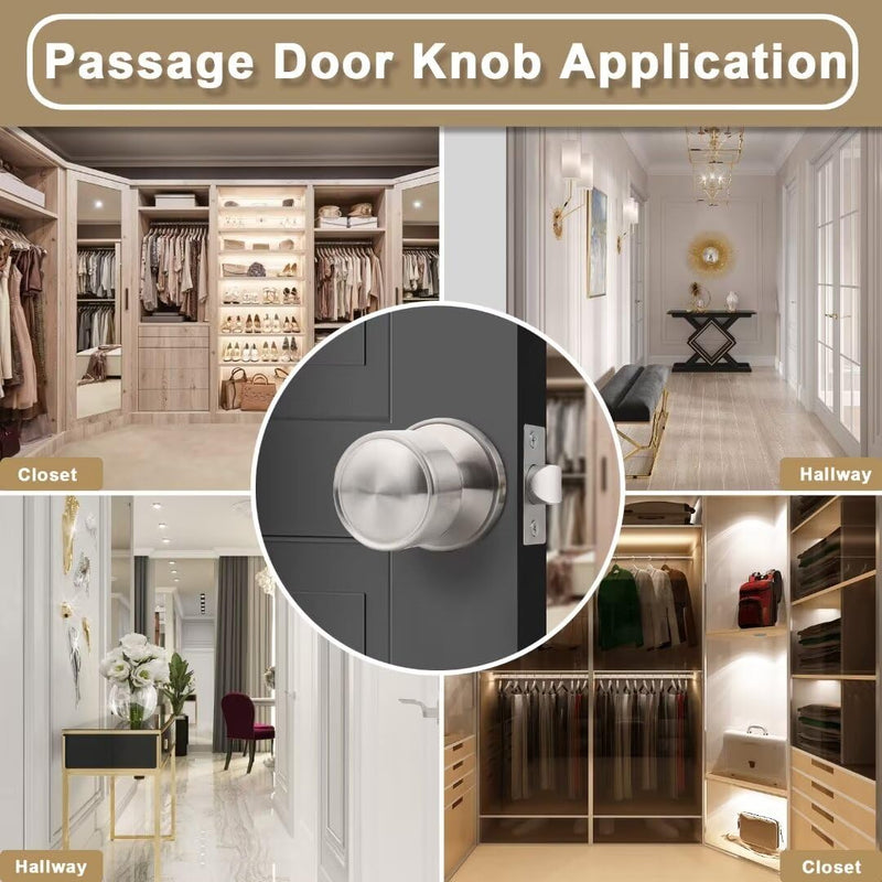 3 Pack Flat Passage Closet Door Knobs Interior in Satin Nickel, Non-Locking Modern Kitchen Door Handle Interior, Indoor Keyless Door Knob No Lock for Hallways 3 Passage Door Knobs