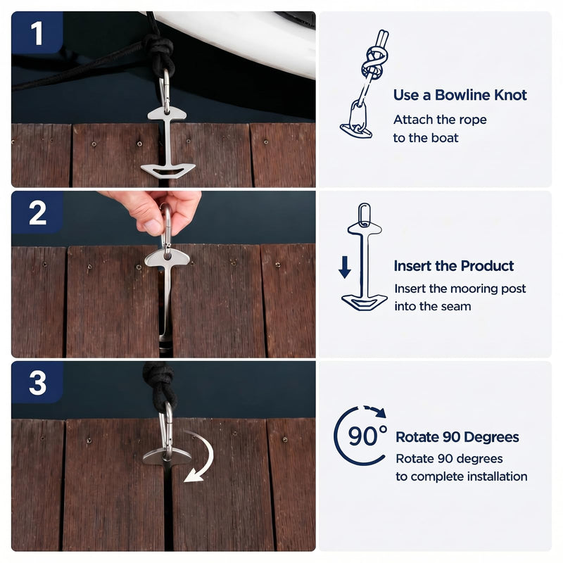 2 Pcs Deck Dock Anchors for Gap Between Board Quick Dock Cleat High-strength 304 Stainless Steel 1, 000lb Break Strength Easy Temporary Tie Down for Trailer Kayaks Canoes Small Boat Camping