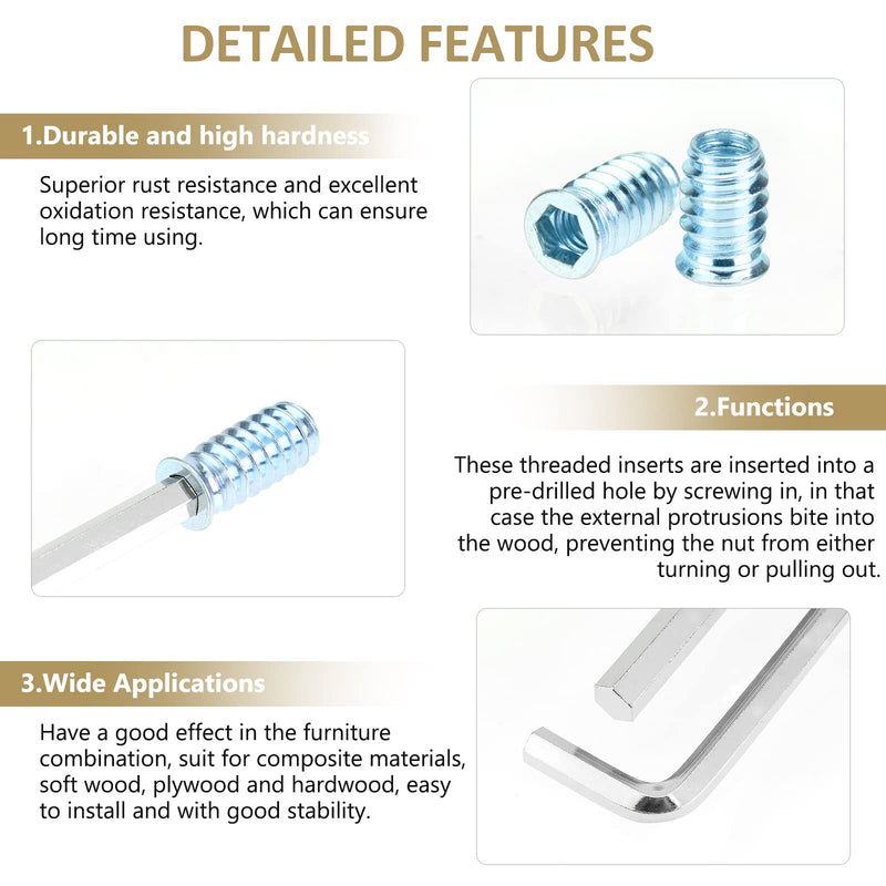 5/16"-18 x 25mm Threaded Inserts, Nut Inserts, Wood Inserts, Blue Zinc Plated Carbon Steel, 5/16-18 Threaded Inserts with Hex Wrench for Wood Furniture Screw, Total 26 Pieces, Blue Color 5/16"-18 x 25mm - NewNest Australia