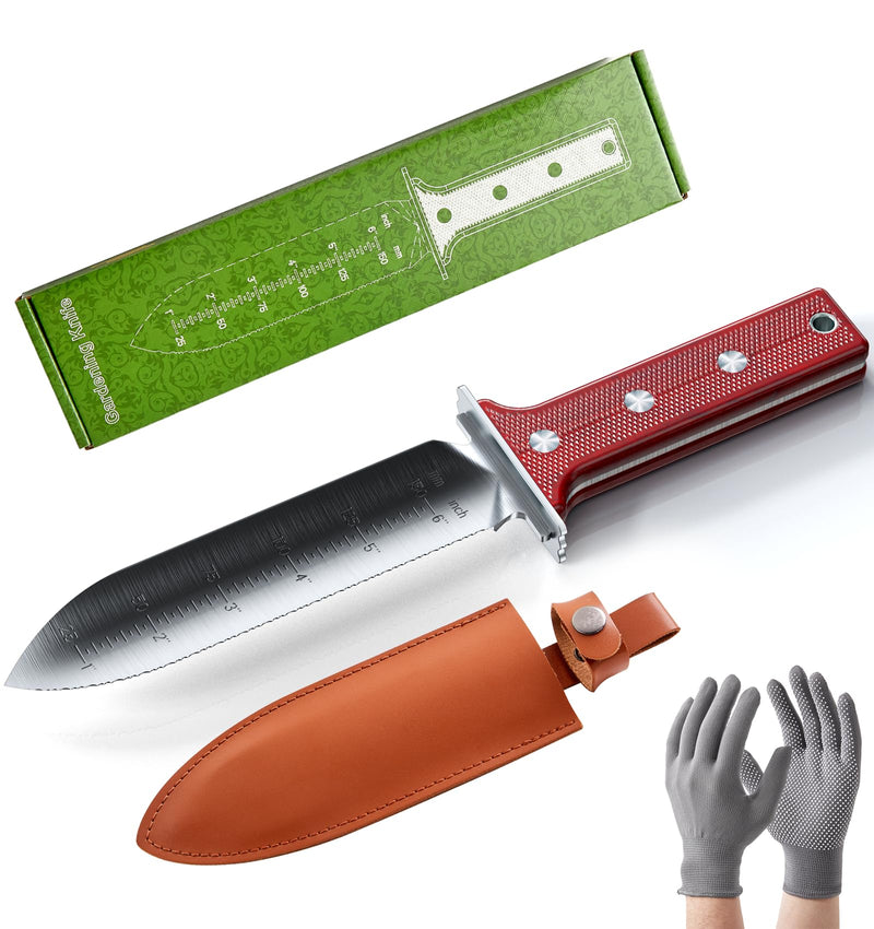 Gardening Hori Hori Garden Knife - Gardening Knife,Soil Knife, Serrated Side Weeding Knife,Digging Knife,Garden Knives With Sheath,Full Tang Hori Hori Knife silver 01