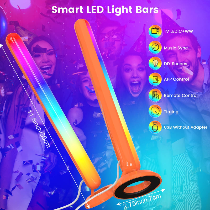 Smart LED Light Bars, Borllyem TVLEDICWW TV Backlight with Double Light Beads, App Control, 2.4G Remote, Music Syncing and 22Modes for Gaming, Room Decoration (USB Without Adapter) Orange Shell