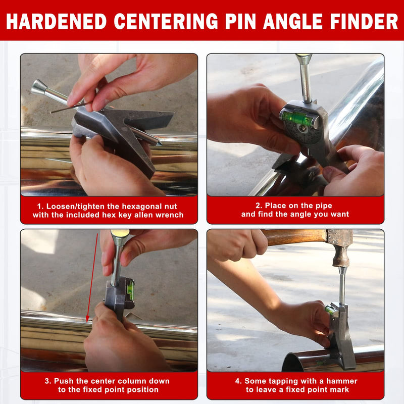 Pipe Center Finder, Pipefitter Tools w/Centering Head, Pipe Fitting Tools Center Finder Tool to Measure Pipe Diameter Over 0.5" and Up, 4" Y-Type Base Fitted with Adjustable Dial Bubble Protractor. DXGJ-N